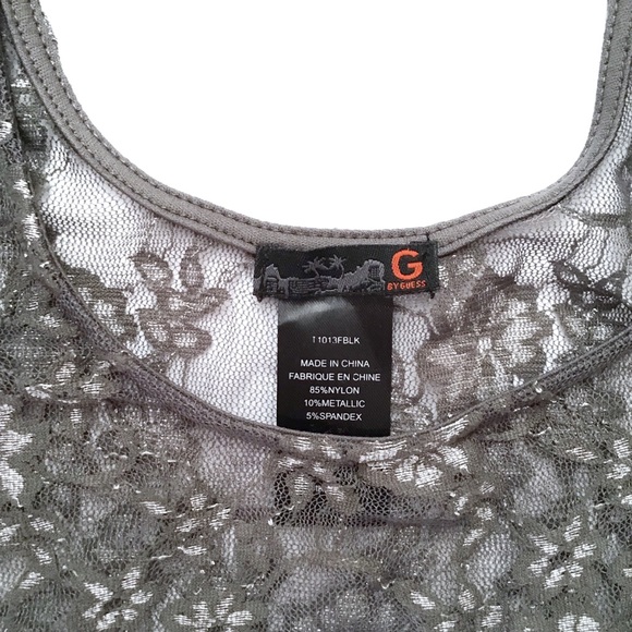 G BY GUESS | GRAY & SILVER LACE TANK - Picture 3 of 7